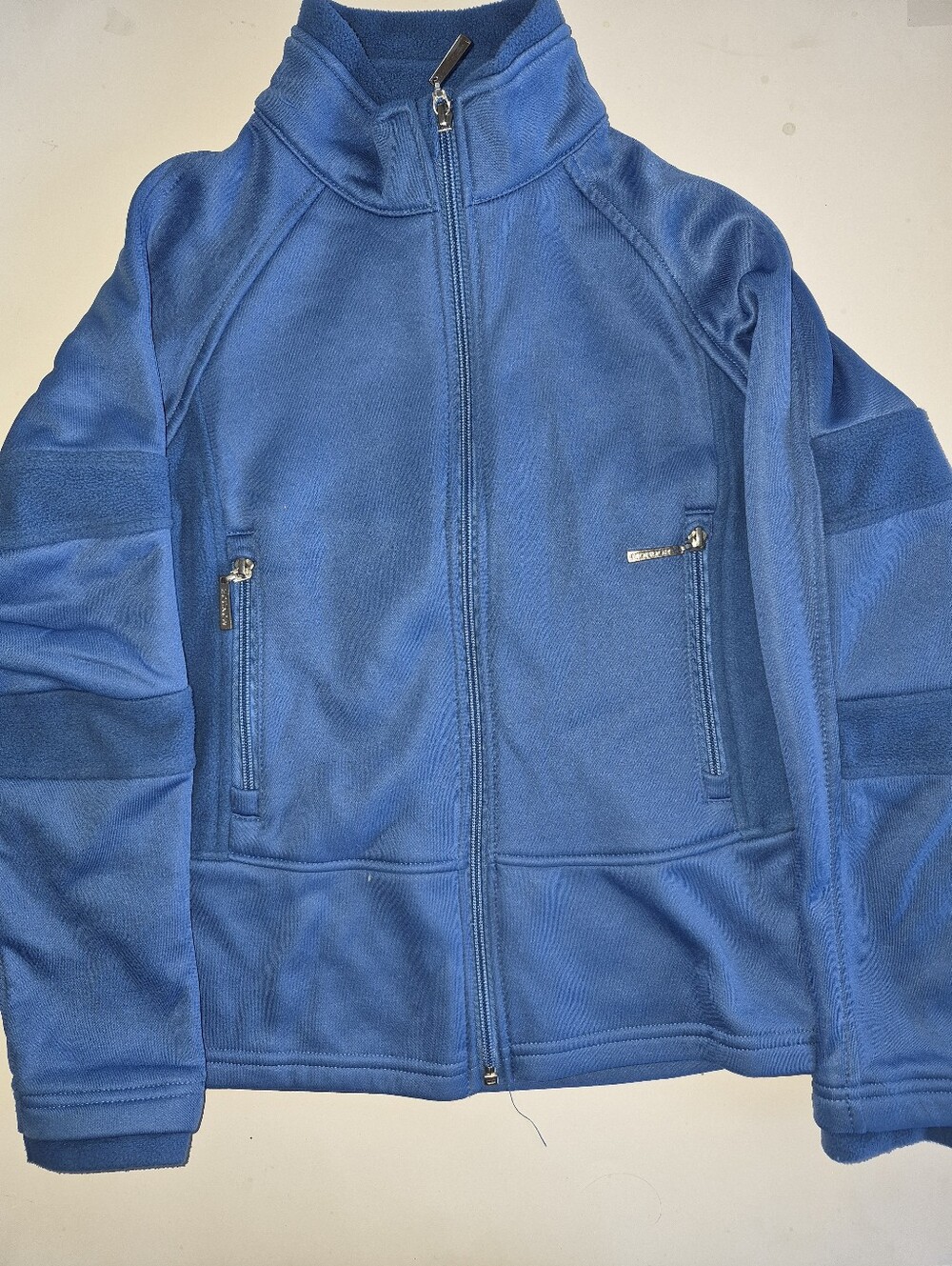 MONDOR Blue Fleece Warm Up Figure Skating Jacket Size 12-14 with Pockets